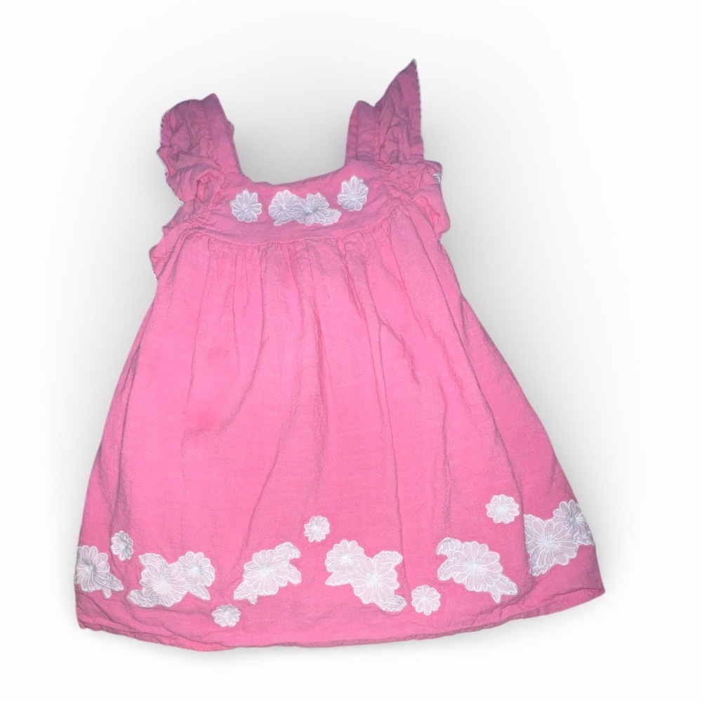 Tommy Bahama Pink Toddler Dress White Floral Embroidery Flutter Sleeve 4T